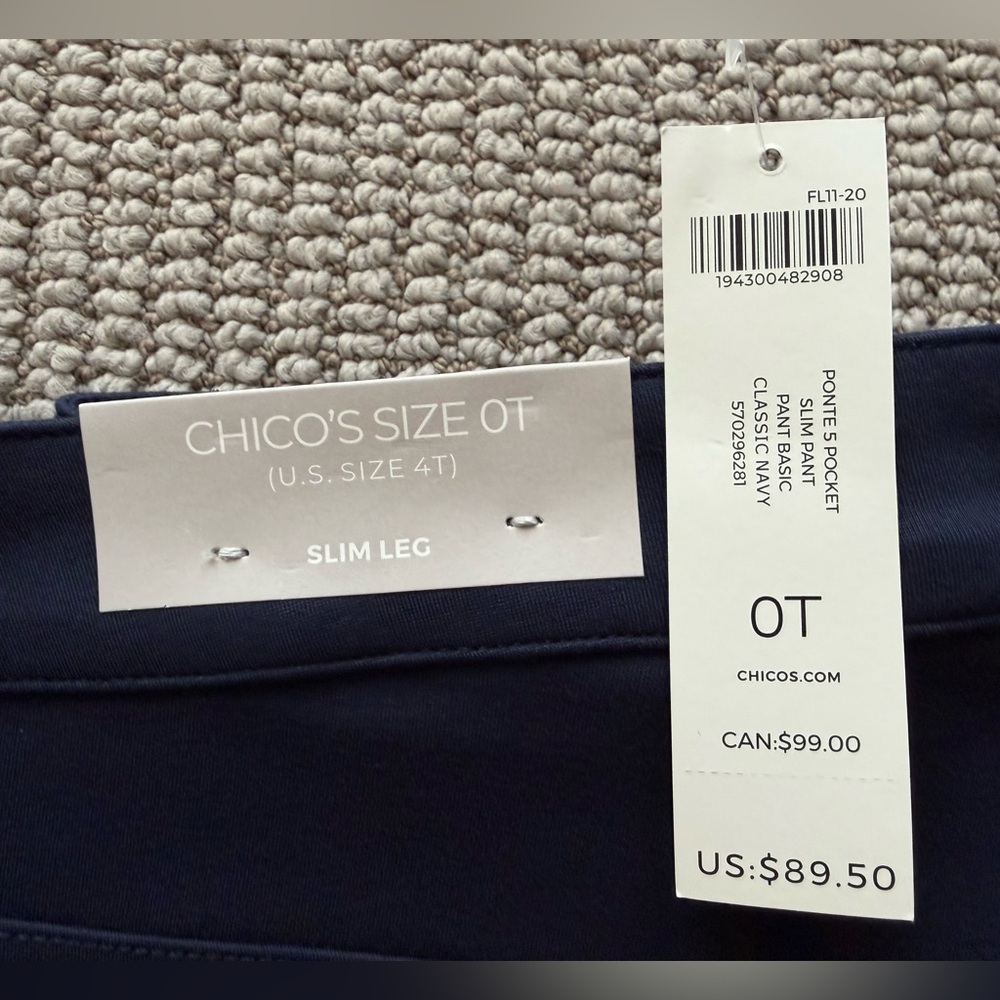 NWT Women's Chico's Size 0 TALL (US 4 Tall) Ponte 5 Pocket Slim Pants Navy Blue - Picture 4 of 6